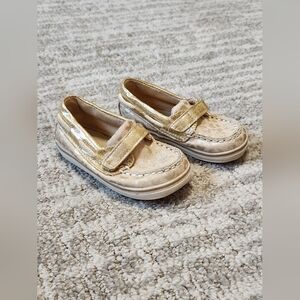 Sperry child animal print crib shoes gold size 4